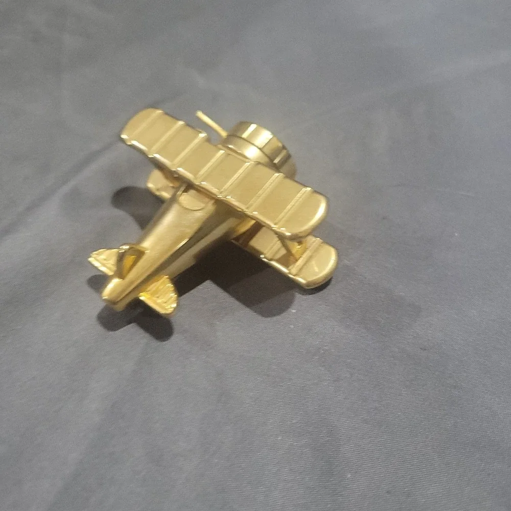 Vintage Elgin Brass Bi-plane Desk Clock Airplane